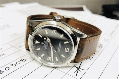 rolex explorer 14270 leather strap whisky|Rolex explorer 1 strap pairing.